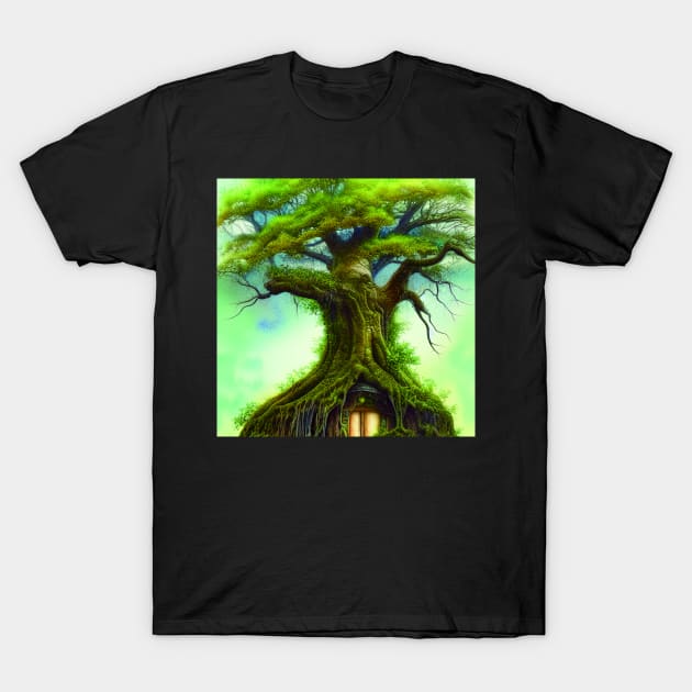 Tree House Portrait, greenery Outside T-Shirt by Promen Art